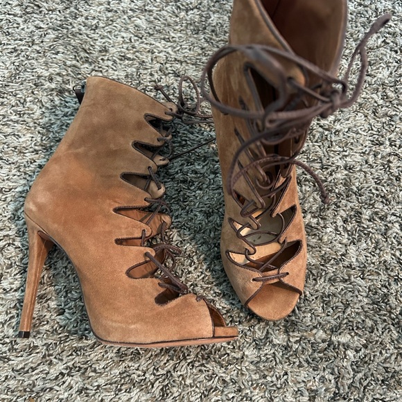 SCHUTZ • Suede Gladiator Heel Peep Toe Sandal • 7.5B • - Picture 6 of 9